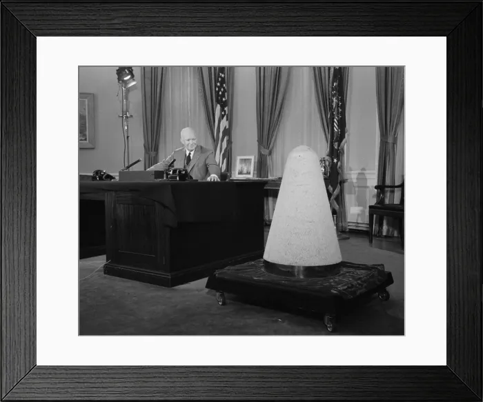 Framed Print : President Eisenhower giving a television speech about science and national security