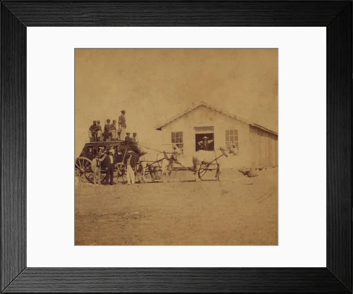 Framed Print : United States Express overland stage starting for Denver from Hays City Kansas was guarded by five African American soldiers. Photo by Alexander Gardner. Ca. 1867