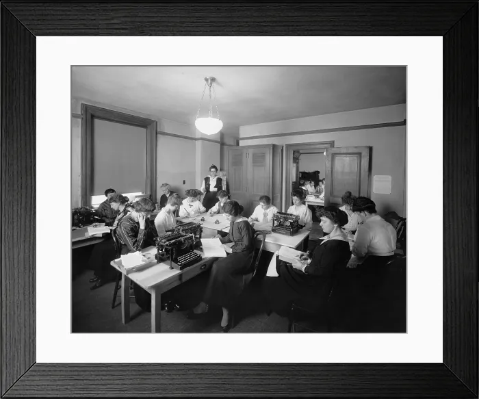 Framed Print : Office with many women performing clerical and secretarial work in a U.S. Government office