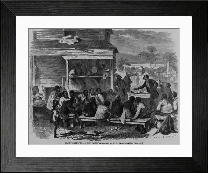 Framed Print : Electioneering in the South in summer 1868. During the ten years following the U.S. Civil War, African Americans participated in local and even national politics