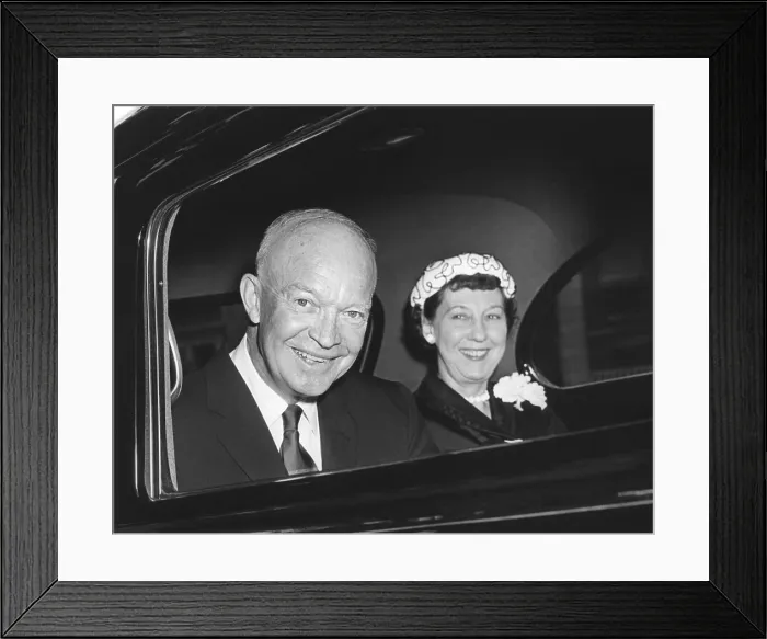 Framed Print : President and Mamie Eisenhower smiling from a limousine. Eisenhower. August 8, 1956. - (BSLOC_2014_16_82) Framed Print : President and Mamie Eisenhower smiling from a limousine. Eisenhower. August 8, 1956. - (BSLOC_2014_16_82)