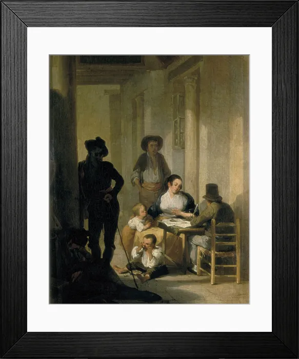 Framed Print : DOMINGUEZ BECQUER, Jose (1805-1841). The Scribe in the Portal. Costumbrism. Oil on canvas. Private Collection. - CAGP / Iberfoto / Everett Collection (261800)**US SALES ONLY**