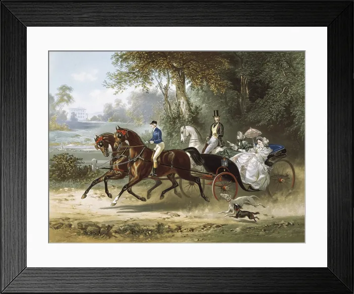 Framed Print : The Drive (La promenade), illustration by E. Guerard (1863). Litography. FRANCE. Paris. Bibliothque des Arts Decoratifs (Decorative Arts Library)