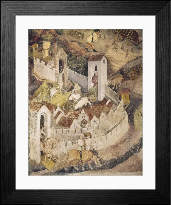 Framed Print : Cycle of the Months. 15th c. ITALY. Trento. Castle Buonconsiglio. Eagle's Tower. City works. Detail