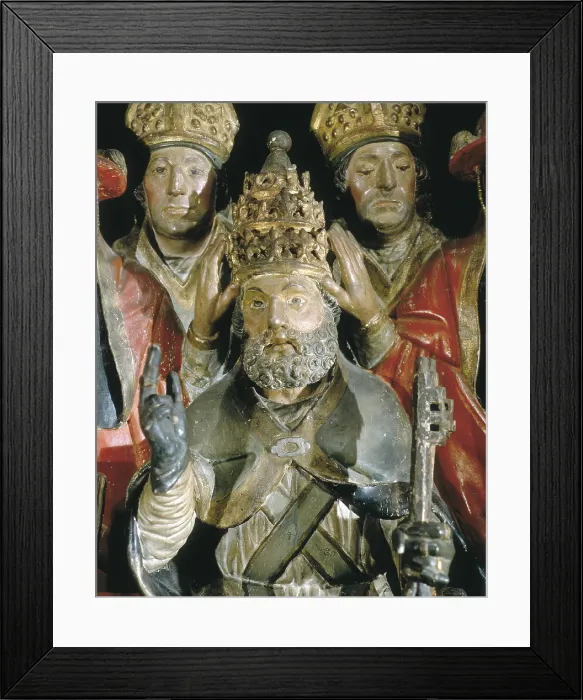 Framed Print : BENEDICT XIII. Antipope, born Pedro de Luna. Polychrome wood sculpture, Spanish-Flemish style. Detail. Antipope Pedro de Luna. 16th c. Sculpture on wood. SPAIN. Barcelona