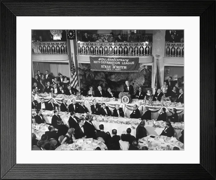 Framed Print : President Eisenhower speaks at the B'nai B'rith dinner on Nov. 23, 1953. The occasion celebrated the 40th Anniversary of Anti-Defamation League. - (BSLOC_2014_16_68) Framed Print : President Eisenhower speaks at the B'nai B'rith dinner on Nov. 23, 1953. The occasion celebrated the 40th Anniversary of Anti-Defamation League. - (BSLOC_2014_16_68)