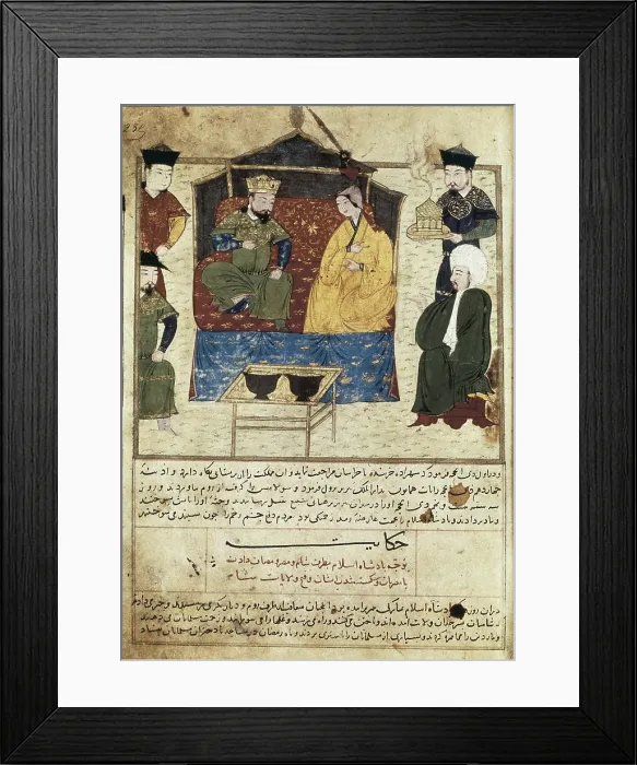 Framed Print : RASHID AL-DIN (1247 - 1318). Compendium of Chronicles (Jami al-tawarikh). ca. 1307. Marriage of Mahmud Ghazan Khan (1271-1304). Khan mongol of Persia (1295-1304)
