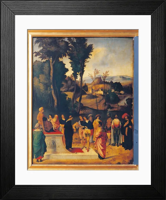 Framed Print : Moses Undergoing Trial by Fire, by Giorgio da Castelfranco known as Giorgione, 1505 about, 16th Century, oil on panel, cm 89 x 72 - Italy, Tuscany, Florence, Uffizi Gallery Framed Print : Moses Undergoing Trial by Fire, by Giorgio da Castelfranco known as Giorgione, 1505 about, 16th Century, oil on panel, cm 89 x 72 - Italy, Tuscany, Florence, Uffizi Gallery