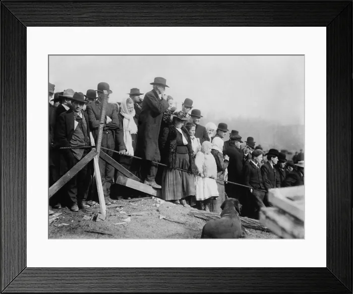 Framed Print : Families and friends waiting at the mouth of the Marianna Coal Mine after the explosion of November 30, 1908