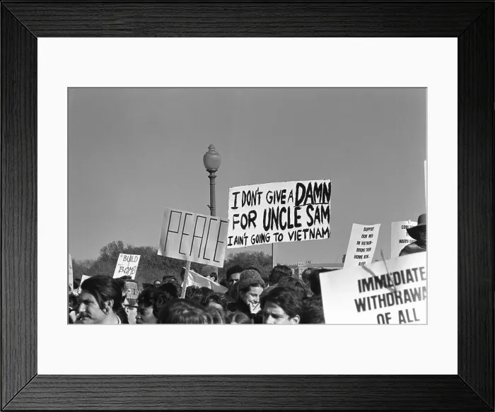 Framed Print : March on the Pentagon. Some of the 100, 000 protesters at the Lincoln Memorial hold signs protesting the Vietnam war. Oct. 21, 1967