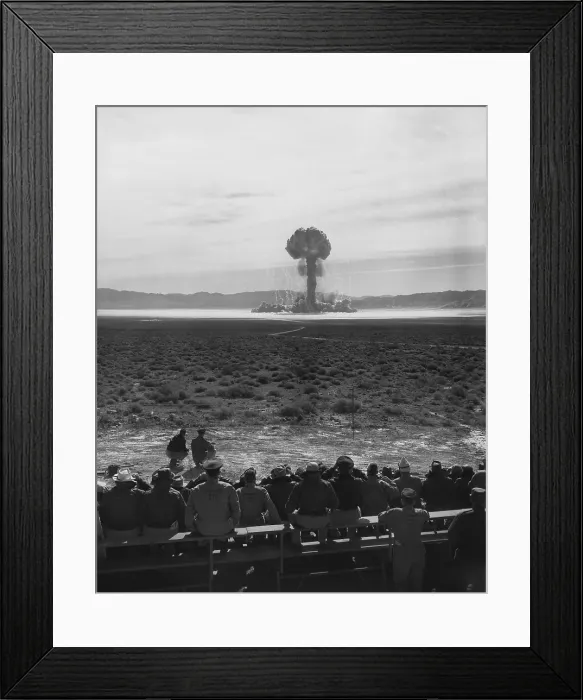 Framed Print : Military and Atomic Energy Commission personnel viewing the detonation of Project Open Shot, Nevada. Operation Tumbler, April 1952 (BSLOC_2015_2_13)
