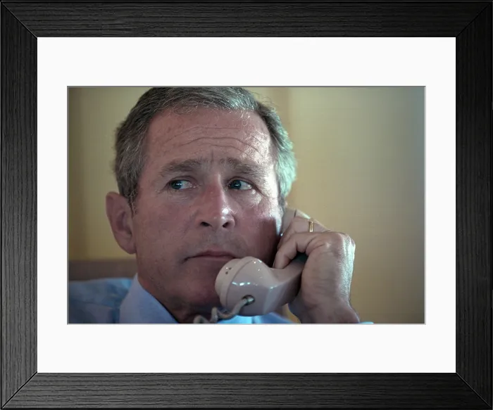Framed Print : President George W. Bush on the phone aboard Air Force One on Sept. 11, 2001 Framed Print : President George W. Bush on the phone aboard Air Force One on Sept. 11, 2001