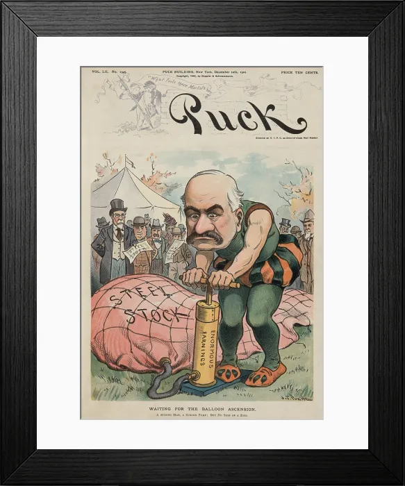 Framed Print : WAITING FOR THE BALLOON ASCENSION 1902 cartoon depicting shows J