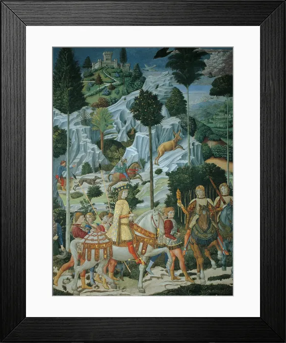 Framed Print : Frescoes of the Chapel of the Magi, by Benozzo di Lese di Sandro known as Benozzo Gozzoli, 1459 - 1460 about, 15th Century, fresco, - Italy, Tuscany, Florence Framed Print : Frescoes of the Chapel of the Magi, by Benozzo di Lese di Sandro known as Benozzo Gozzoli, 1459 - 1460 about, 15th Century, fresco, - Italy, Tuscany, Florence