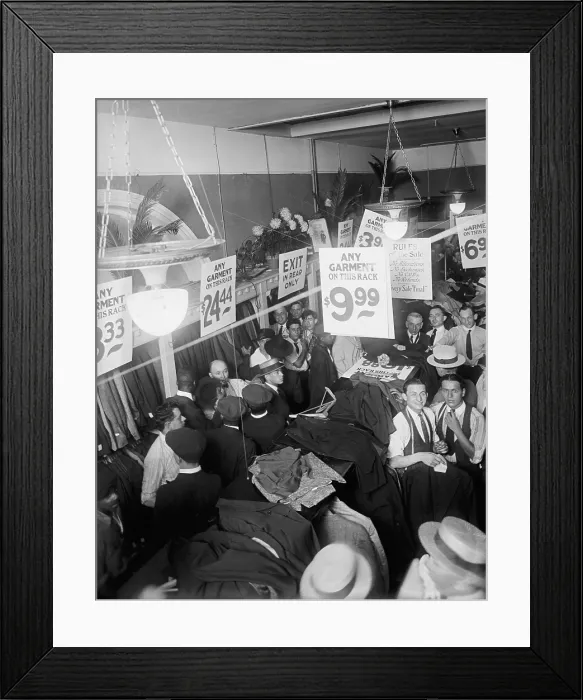Framed Print : Sale at a men's clothing store in the Washington D.C. area. Ca. 1920. (BSLOC_2010_18_104)