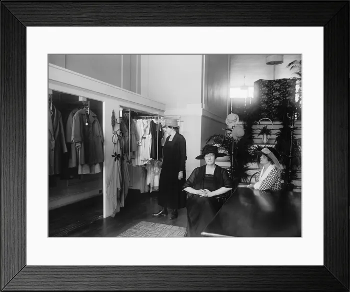 Framed Print : Mrs. Joseph Leiter's modest dress shop in Washington D.C. had to compete with increasingly numerous department stores and mass produced clothing brands. September 29 1921