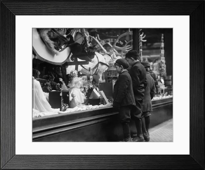 Framed Print : Three boys mesmerized by Xmas toys in shop window in New York City. Ca. 1915. (BSLOC_2010_18_108) Framed Print : Three boys mesmerized by Xmas toys in shop window in New York City. Ca. 1915. (BSLOC_2010_18_108)
