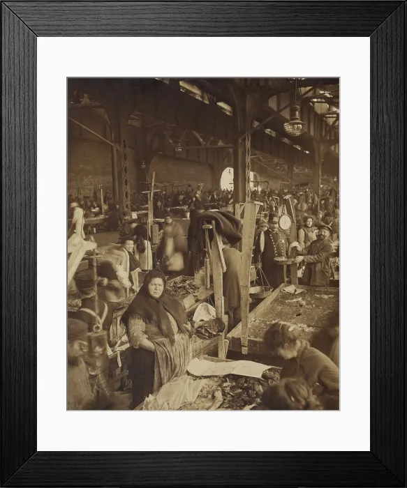 Framed Print : Vendors selling fish at a market in New York City's. ca. 1890-1910. (BSLOC_2010_18_109) Framed Print : Vendors selling fish at a market in New York City's. ca. 1890-1910. (BSLOC_2010_18_109)