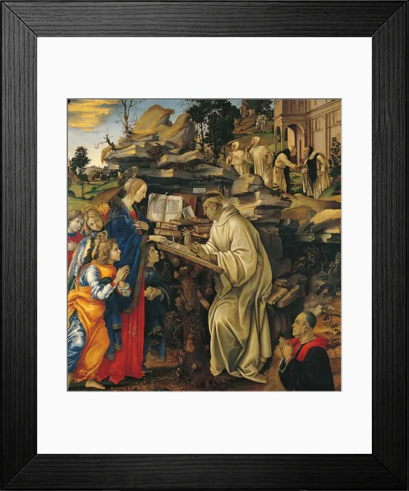 Framed Print : Apparition of the Virgin to St Bernard, by Filippino Lippi, 1479 - 1486 about, 15th Century, tempera on panel, cm 210 x 195 - Italy, Tuscany, Florence, Badia Church. All