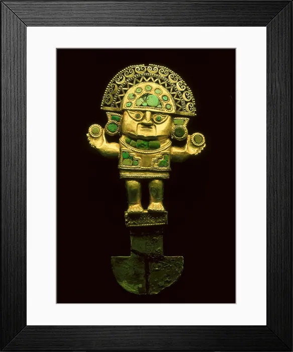 Framed Print : Chimu Tumi. 1100-1440. Gold and turquoise ceremonial knife. Chimu art. Jewelry. PERU. Lima. Peruvian Gold Museum. - CAGP / Iberfoto / Everett Collection (265690)**US SALES ONLY**