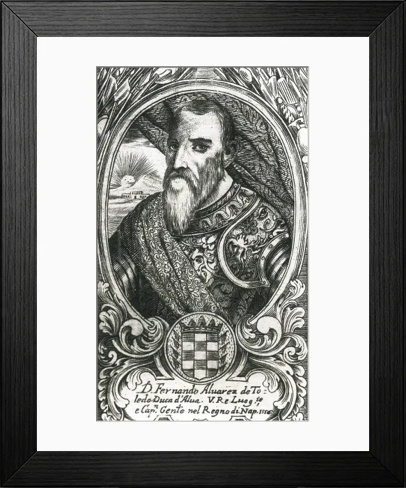 Framed Print : ALBA, Fernando Alvarez de Toledo y Pimentel, Duke of (1507-1582). Spanish aristocrat and military man at Charles V and Philip II's service. Engraving. SPAIN. Madrid Framed Print : ALBA, Fernando Alvarez de Toledo y Pimentel, Duke of (1507-1582). Spanish aristocrat and military man at Charles V and Philip II's service. Engraving. SPAIN. Madrid