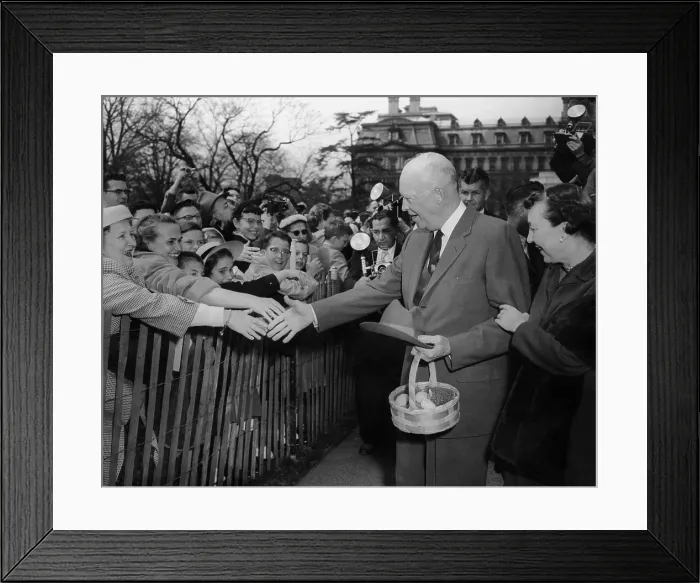 Framed Print : President Dwight and Mamie Eisenhower greeting citizens on during the annual Easter Egg Roll. Ca. 1953-1960 - (BSLOC_2014_16_89) Framed Print : President Dwight and Mamie Eisenhower greeting citizens on during the annual Easter Egg Roll. Ca. 1953-1960 - (BSLOC_2014_16_89)