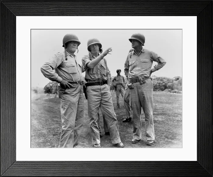 Framed Print : U.S. Commanders on an inspection during World War 2, Battle of Guadalcanal, in Dec. 1942. L-R: Lt. General Thomas Holcomb, Colonel Merritt Edson, and Maj Framed Print : U.S. Commanders on an inspection during World War 2, Battle of Guadalcanal, in Dec. 1942. L-R: Lt. General Thomas Holcomb, Colonel Merritt Edson, and Maj