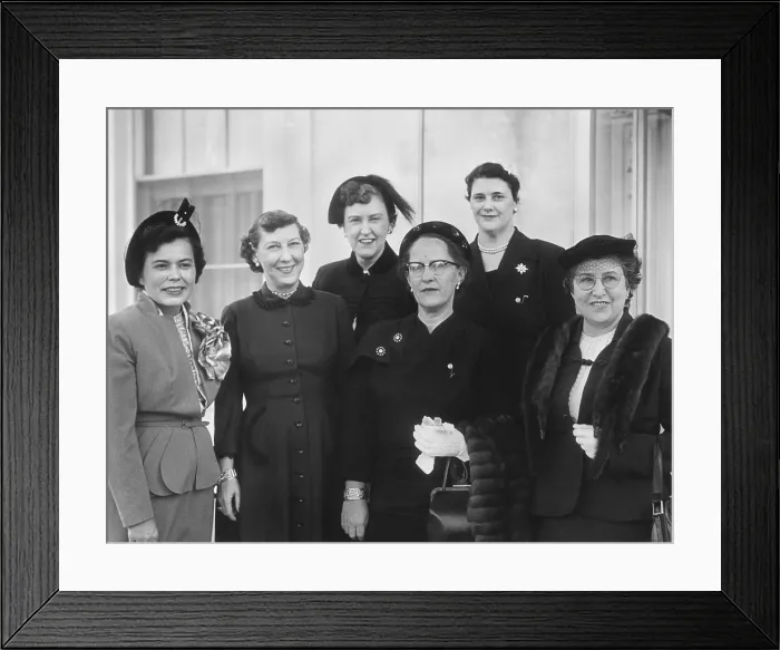 Framed Print : Mamie Eisenhower members of the D.C. Star Federation of Business and Professional Women. Front row, L-R: Miss Clara Landstreet, First Lady, Mrs. E. Hemsley, Mrs. L. O'Neil