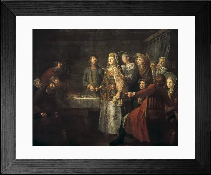 Framed Print : SHIBANOV, Mikhail (18th century-1788). Signing of Marriage Contract. 18th c. Oil on canvas. RUSSIA. Moscow. Tretyakov Gallery