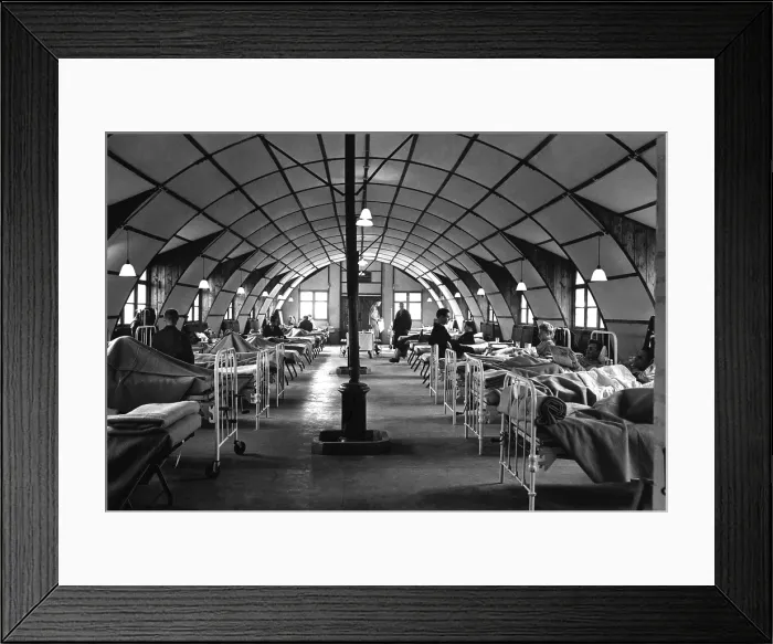 Framed Print : Medical ward of the 2nd Evacuation Hospital, Diddington, England. Called a hospital hut it was corrugated metal on the outside and lined with fiberboard inside