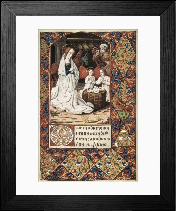 Framed Print : Book of Hours for Charles V. 16th c. Cod. Vitr. 24-3. Folio 67. Nativity of Christ. French School. Renaissance art. Miniature Painting. SPAIN. Madrid. National Library