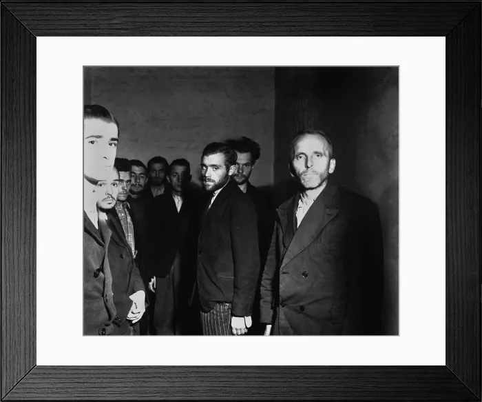 Framed Print : Arrested German Gestapo agents in a cell after the fall of Liege, Belgium. Oct. 1944 during World War 2. (BSLOC_2013_14_289)