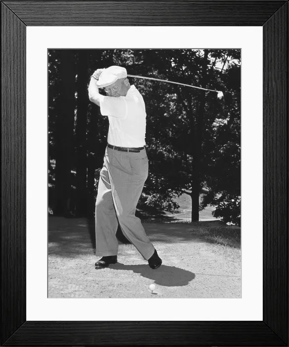 Framed Print : President Dwight Eisenhower playing golf at Quantico Virginia. June 19, 1954. He played with Generals Lawton Collins, Nathan Twining, Floyd Parks. - (BSLOC_2014_16_98) Framed Print : President Dwight Eisenhower playing golf at Quantico Virginia. June 19, 1954. He played with Generals Lawton Collins, Nathan Twining, Floyd Parks. - (BSLOC_2014_16_98)