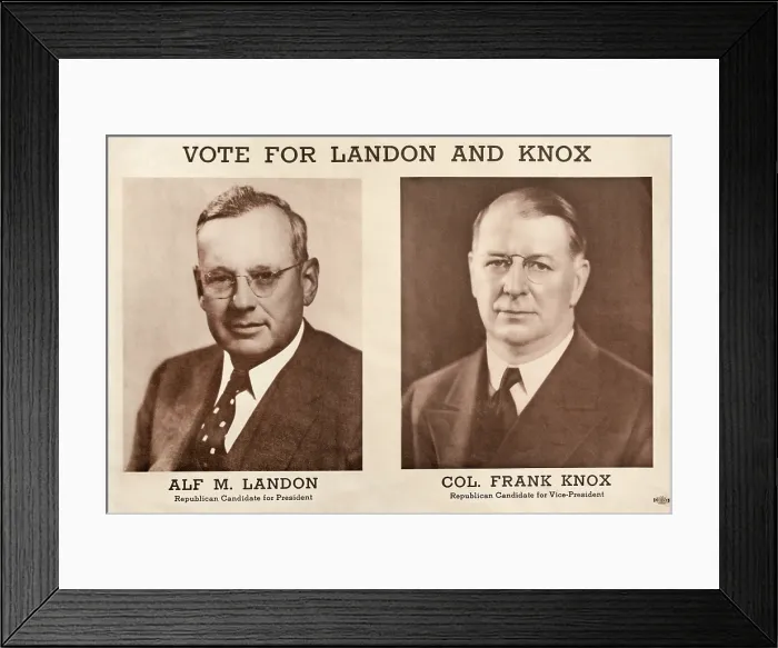 Framed Print : 1936 Republican Campaign Poster for Alf Landon and Frank Knox. Governor Alfred Landon of Tennessee headed the ticket; Col