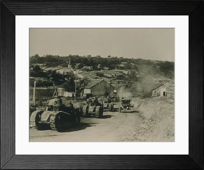 Framed Print : French tanks passing through Rampont, France, in the last month of World War I
