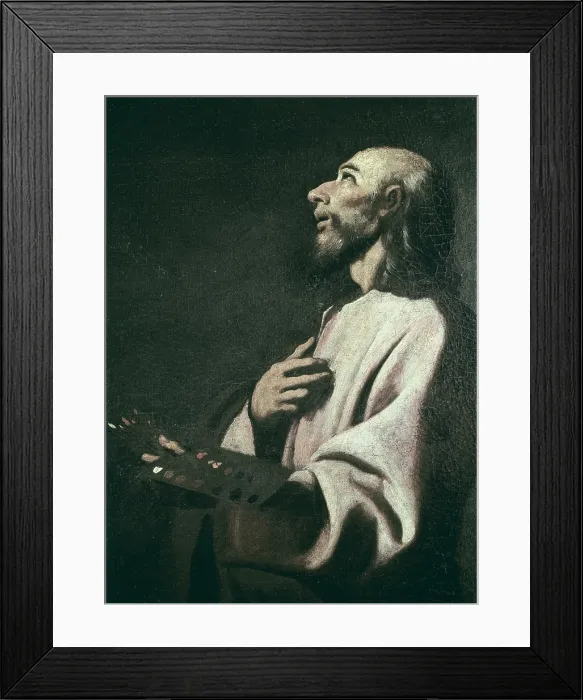 Framed Print : ZURBARAN, Francisco de (1598-1664). Saint Luke as a Painter Before Christ on the Cross. 1638. Detail of Zurbaran depicting the Saint. Baroque art. Oil on canvas. SPAIN. Madrid