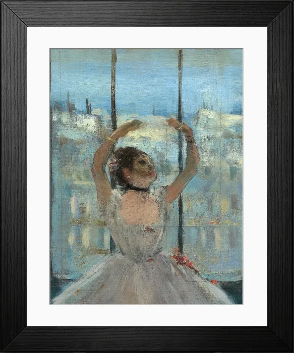 Framed Print : Dancer at the Photographers Studio, by Edgar Degas, 1875, 19th Century, oil on canvas, cm 65 x 50 - Russia, Moscow, Pushkin Museum. Detail. Dancer dance windows view Paris roofs Framed Print : Dancer at the Photographers Studio, by Edgar Degas, 1875, 19th Century, oil on canvas, cm 65 x 50 - Russia, Moscow, Pushkin Museum. Detail. Dancer dance windows view Paris roofs