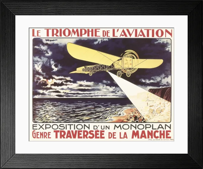 Framed Print : Le triomphe de l'Aviation. Exposition d'un monoplan genre Traversee de la Manche (Triumph of aviation. Exhibition of a monoplane. Crossing the English Channel), 1909 Framed Print : Le triomphe de l'Aviation. Exposition d'un monoplan genre Traversee de la Manche (Triumph of aviation. Exhibition of a monoplane. Crossing the English Channel), 1909
