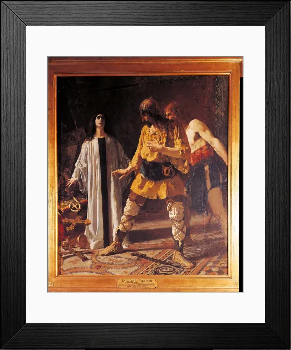 Framed Print : Pious Maiden Defending the Church Vestments and Vessels Entrusted to Her Safe keeping against a Goths Rapacity, by Cesare Tallone, 1879, 19th Century, oil on canvas Framed Print : Pious Maiden Defending the Church Vestments and Vessels Entrusted to Her Safe keeping against a Goths Rapacity, by Cesare Tallone, 1879, 19th Century, oil on canvas