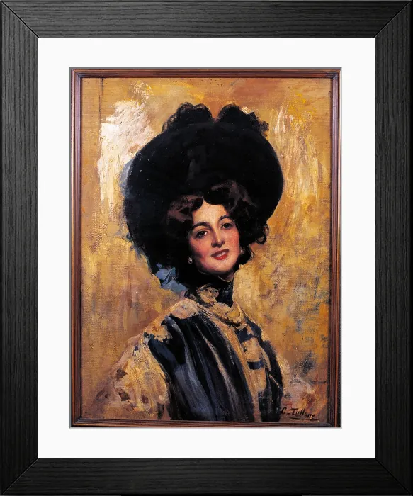 Framed Print : Portrait of Lina Cavalieri, by Cesare Tallone, 1905 about, 20th Century, oil on canvas, cm 70 x 95 - Italy, Lombardy, Milan, Sesto San Giovanni, Davide Campari Milano S.p.a