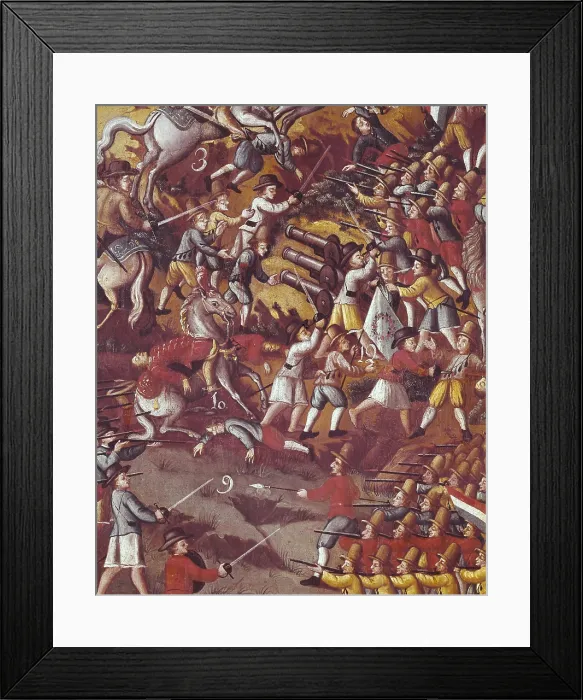 Framed Print : Battle of Guarapes, 1649, between Portuguese and Dutch troops, both willing to dominate Pernambuco region, Brazil. Oil on canvas. BRAZIL. Recife. Pernambuco State Museum