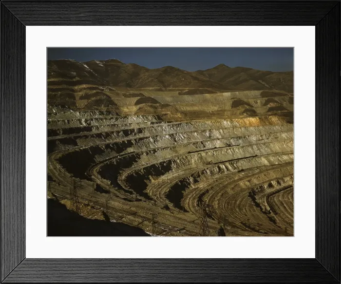Framed Print : Utah Copper Company open-pit mine workings at Carr Fork, at Bingham Canyon, Utah. 1942 photo by Andreas Feininger