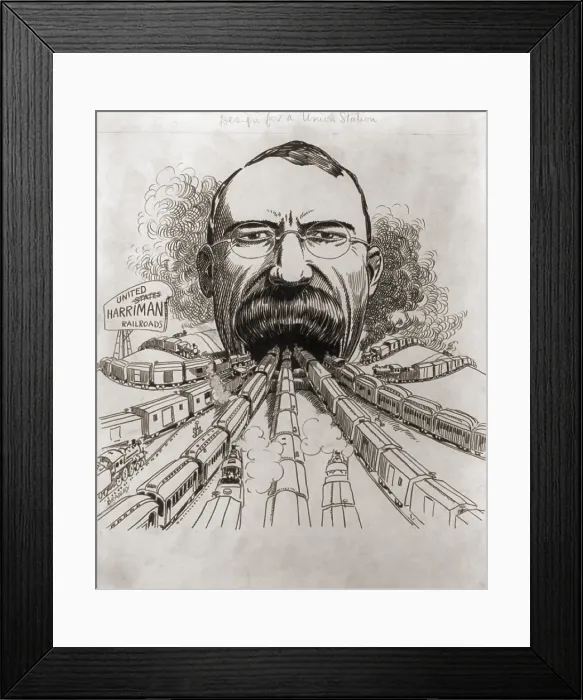 Framed Print : Railroad magnate Edward Harriman's mouth serves as the entrance to a DESIGN OF A UNION STATION Framed Print : Railroad magnate Edward Harriman's mouth serves as the entrance to a DESIGN OF A UNION STATION