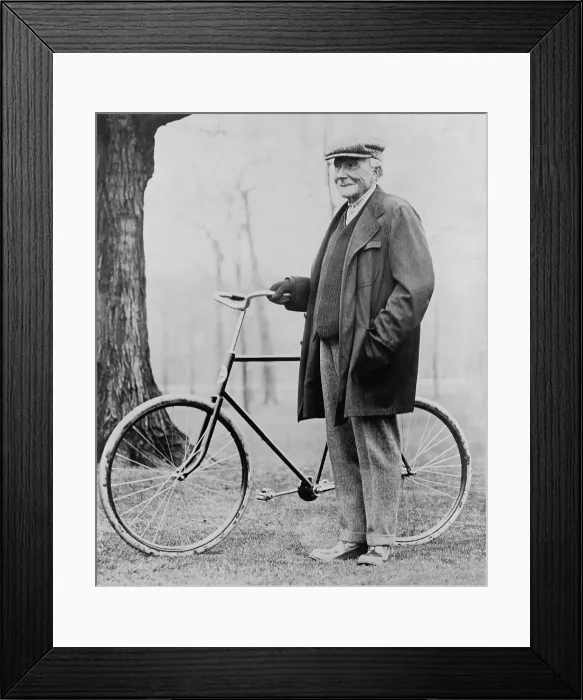 Framed Print : John D. Rockefeller 1939-1937 with his bicycle after his retirement. 1913 photo. (BSLOC_2010_18_13)