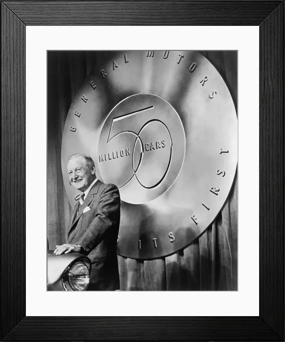 Framed Print : Harlow H. Curtice president of General Motors with a 1955 Chevrolet Bel Air Sport Coupe the 50 millionth car produced by General Motors in the United States November 23 1954