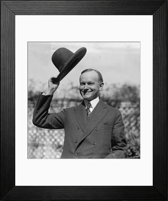 Framed Print : President Calvin Coolidge waves a hat presented to him by Smoki People of Prescott, Arizona. Ca. Sept-Oct. 1924. - (BSLOC_2014_17_7) Framed Print : President Calvin Coolidge waves a hat presented to him by Smoki People of Prescott, Arizona. Ca. Sept-Oct. 1924. - (BSLOC_2014_17_7)