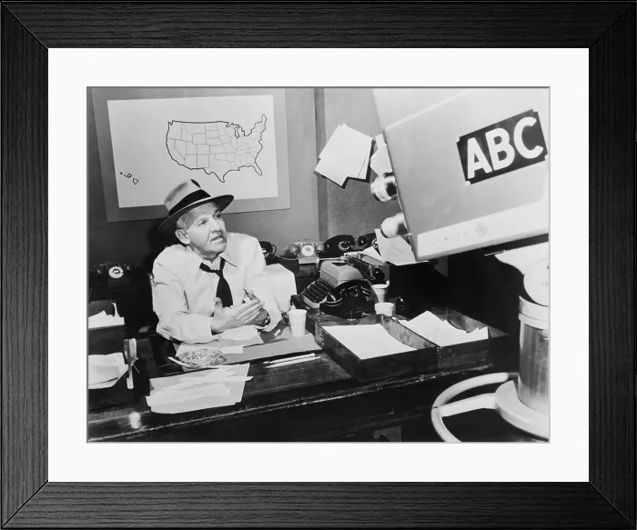 Framed Print : Walter Winchell, during the television broadcast of his weekly radio gossip program. 1953. - (BSLOC_2014_17_100)