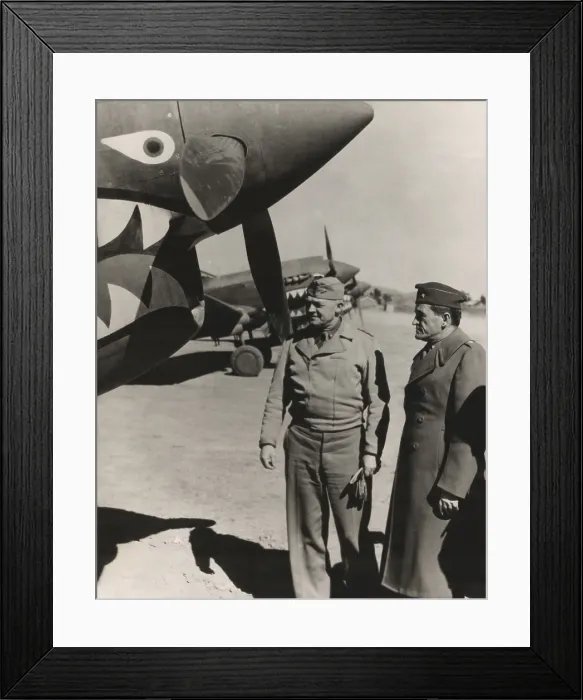 Framed Print : Gen. Henry Hap Arnold looks at a Curtiss P-40 with Gen. Claire Chennault (right)