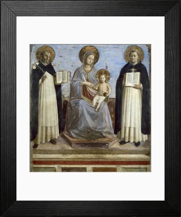 Framed Print : ANGELICO, Fra (1387-1455). The Virgin and Child with SS Dominic and Thomas Aquinas. 1424-1430. Renaissance art. Quattrocento. Fresco. RUSSIA. Saint Petersburg