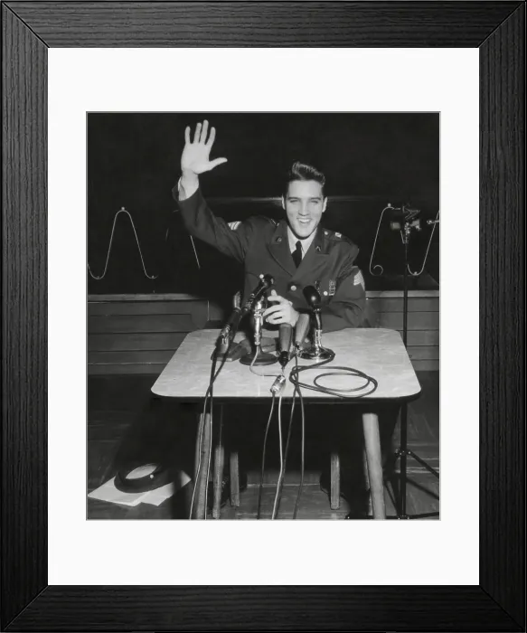 Framed Print : Sgt. Elvis A. Presley answers question for the civilian and military press. March 1, 1960 Framed Print : Sgt. Elvis A. Presley answers question for the civilian and military press. March 1, 1960